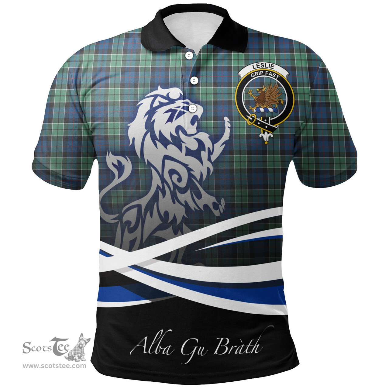Scottish Leslie Hunting Ancient Clan Crest Tartan Polo Shirt - Blue Scotland Lion, Tartan Plaid Polo Shirt Scottish Plaid Tartan Plaid - ScotsTee - scotstee.com