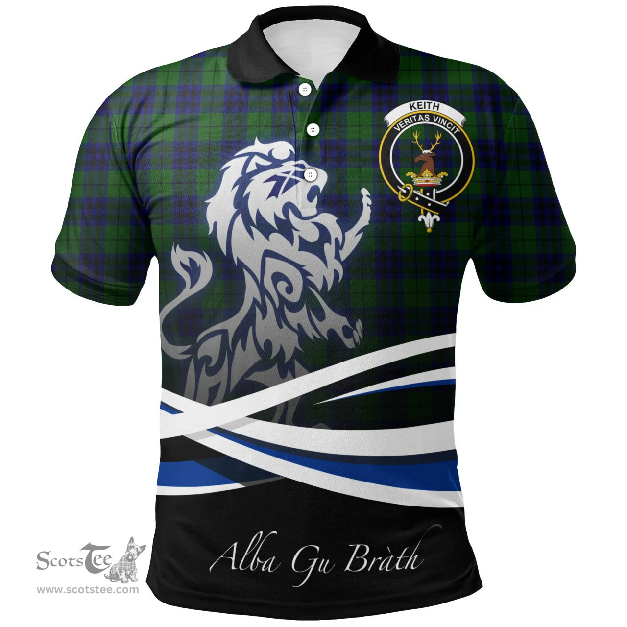 Scottish Keith Modern Clan Crest Tartan Polo Shirt - Blue Scotland Lion, Tartan Plaid Polo Shirt Scottish Plaid Tartan Plaid - ScotsTee - scotstee.com