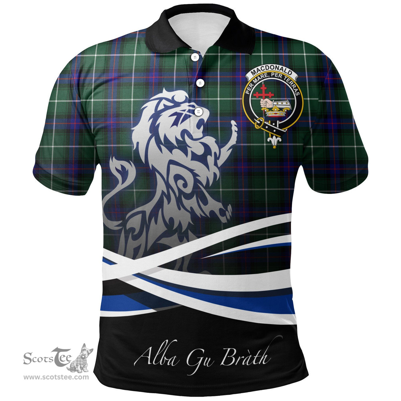 Scottish MacDonald of the Isles Hunting Modern Clan Crest Tartan Polo Shirt - Blue Scotland Lion, Tartan Plaid Polo Shirt Scottish Plaid Tartan Plaid - ScotsTee - scotstee.com
