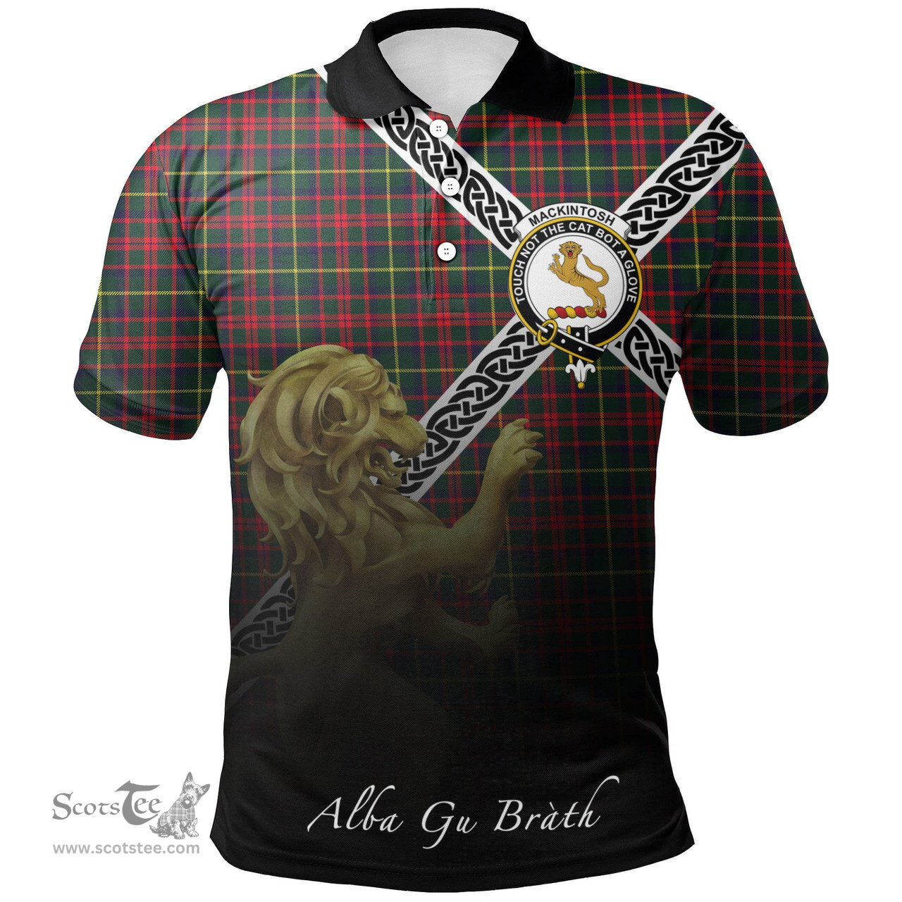 Scottish MacKintosh Hunting Modern Clan Crest Tartan Polo Shirt - Celtic with Scotland Lion, Tartan Plaid Polo Shirt Scottish Plaid Tartan Plaid - ScotsTee - scotstee.com