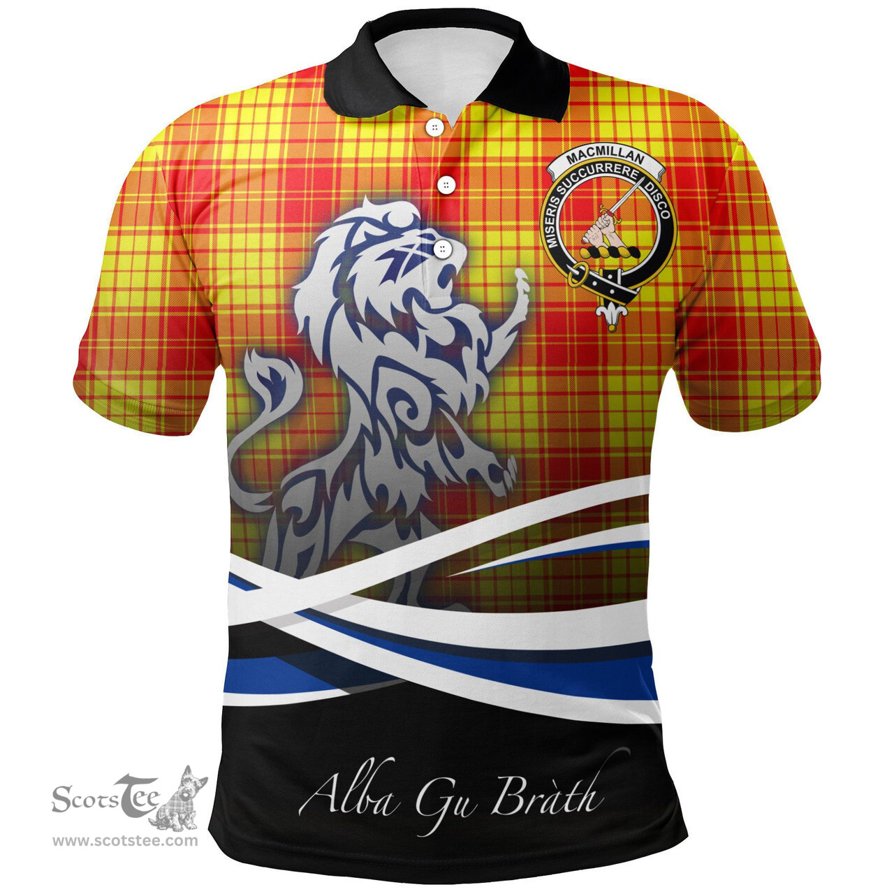Scottish MacMillan Clan Crest Tartan Polo Shirt - Blue Scotland Lion, Tartan Plaid Polo Shirt Scottish Plaid Tartan Plaid - ScotsTee - scotstee.com