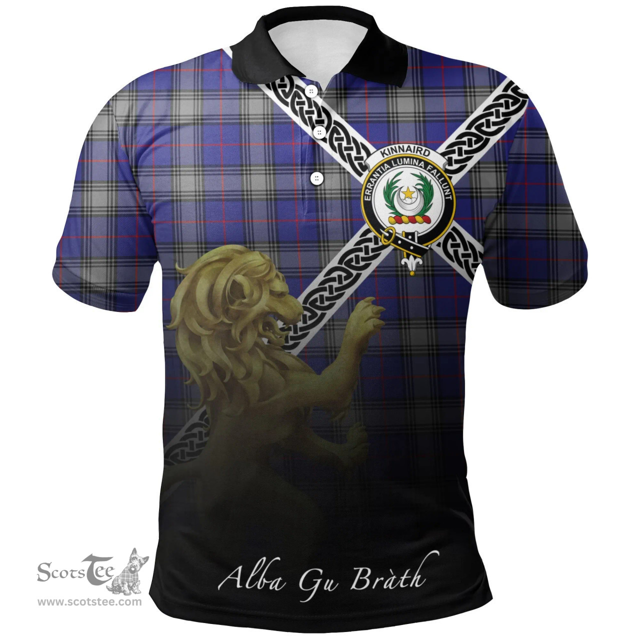 Scottish Kinnaird Clan Crest Tartan Polo Shirt - Celtic with Scotland Lion, Tartan Plaid Polo Shirt Scottish Plaid Tartan Plaid - ScotsTee - scotstee.com