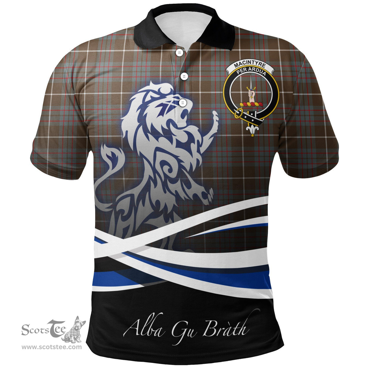 Scottish MacIntyre Hunting Weathered Clan Crest Tartan Polo Shirt - Blue Scotland Lion, Tartan Plaid Polo Shirt Scottish Plaid Tartan Plaid - ScotsTee - scotstee.com