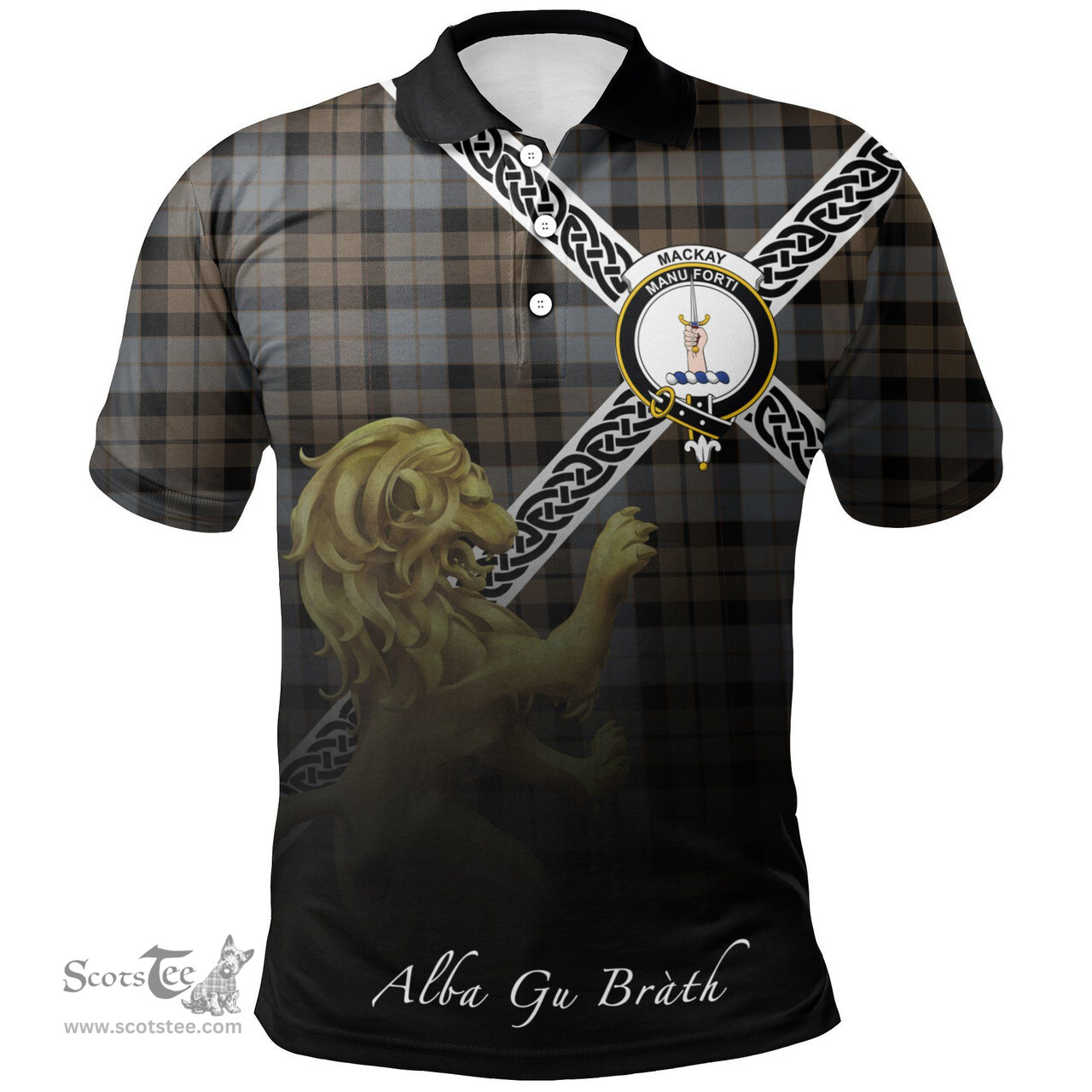 Scottish MacKay Weathered Clan Crest Tartan Polo Shirt - Celtic with Scotland Lion, Tartan Plaid Polo Shirt Scottish Plaid Tartan Plaid - ScotsTee - scotstee.com