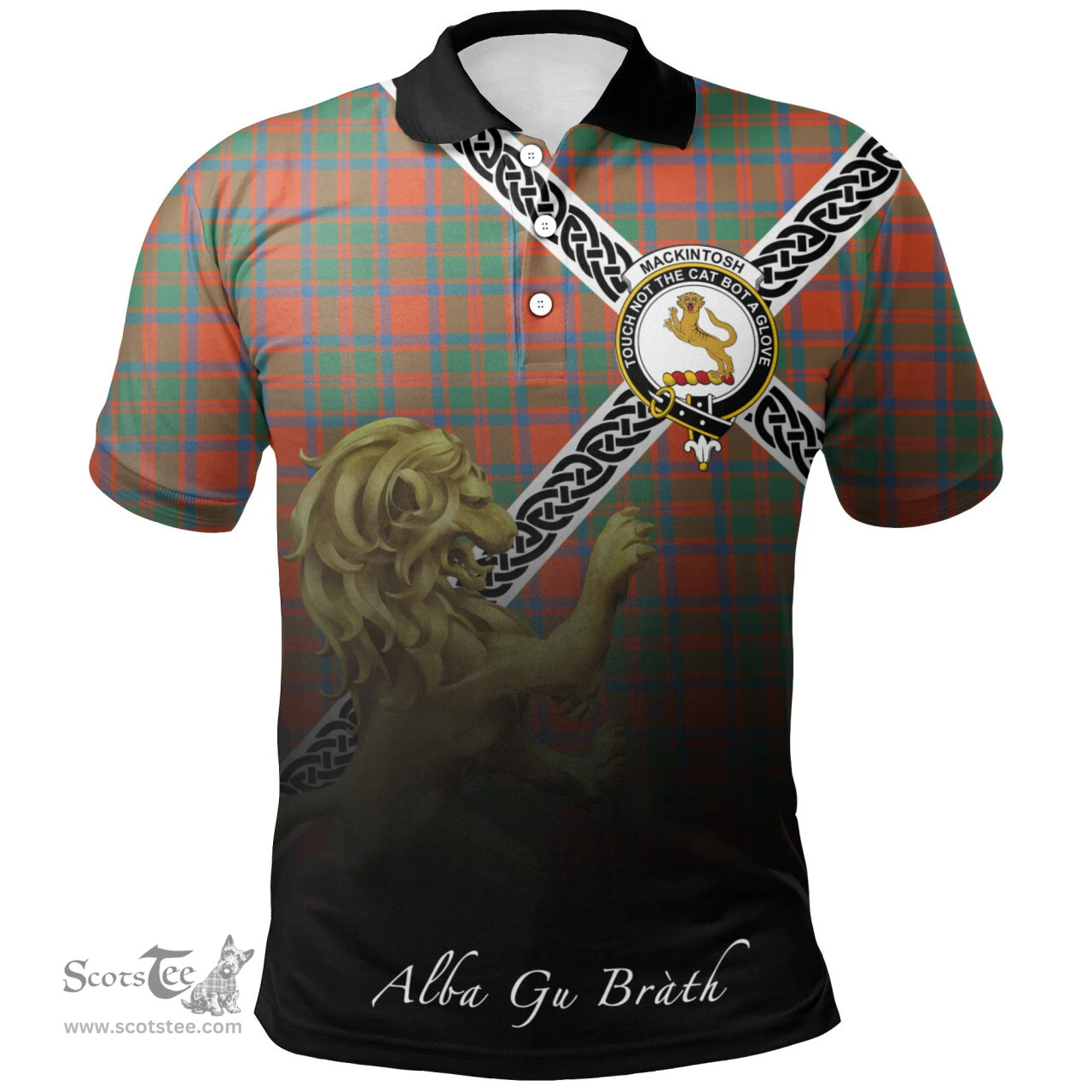 Scottish MacKintosh Ancient Clan Crest Tartan Polo Shirt - Celtic with Scotland Lion, Tartan Plaid Polo Shirt Scottish Plaid Tartan Plaid - ScotsTee - scotstee.com