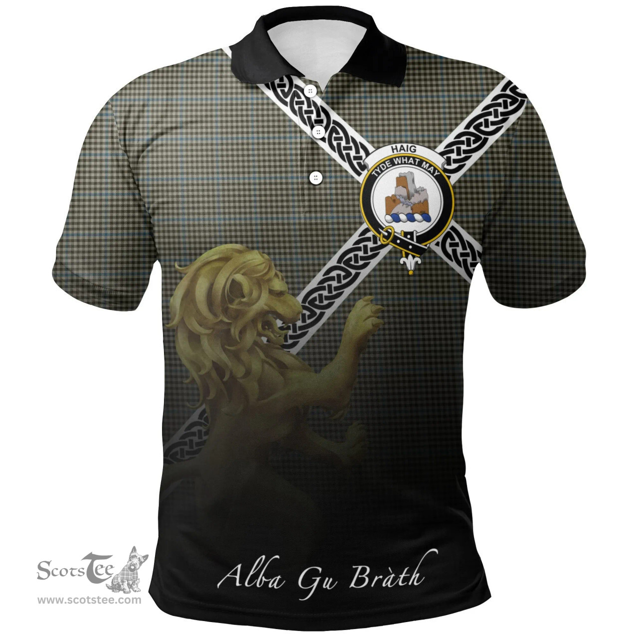 Scottish Haig Check Clan Crest Tartan Polo Shirt - Celtic with Scotland Lion, Tartan Plaid Polo Shirt Scottish Plaid Tartan Plaid - ScotsTee - scotstee.com