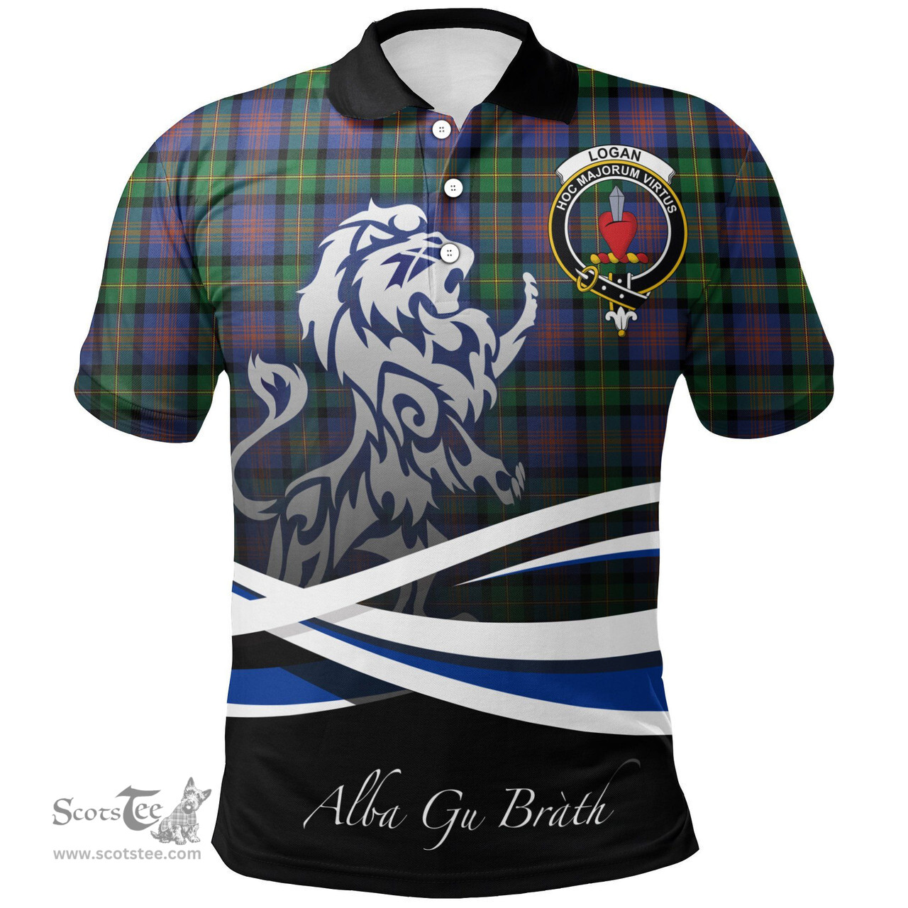Scottish Logan Ancient Clan Crest Tartan Polo Shirt - Blue Scotland Lion, Tartan Plaid Polo Shirt Scottish Plaid Tartan Plaid - ScotsTee - scotstee.com