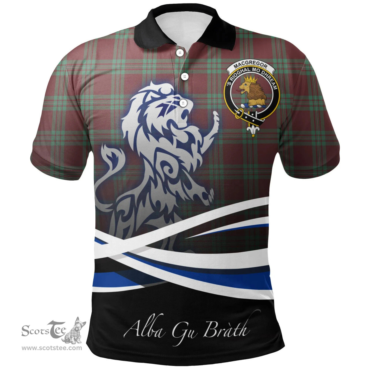 Scottish MacGregor Hunting Ancient Clan Crest Tartan Polo Shirt - Blue Scotland Lion, Tartan Plaid Polo Shirt Scottish Plaid Tartan Plaid - ScotsTee - scotstee.com