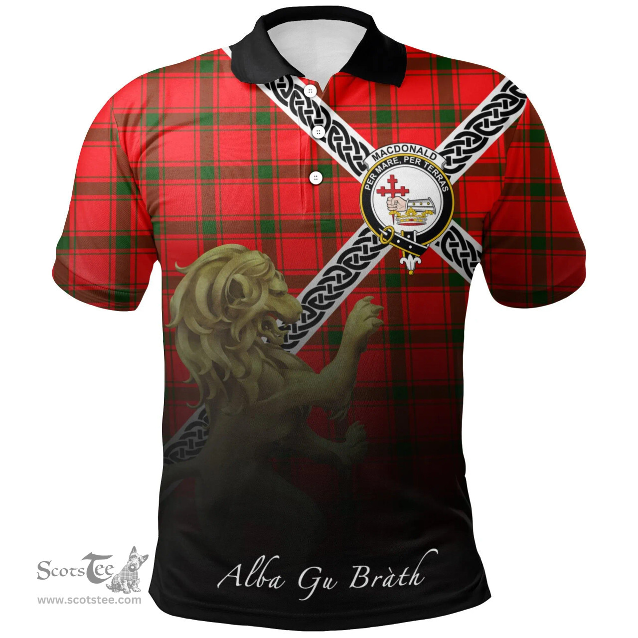 Scottish MacDonald of Sleat Clan Crest Tartan Polo Shirt - Celtic with Scotland Lion, Tartan Plaid Polo Shirt Scottish Plaid Tartan Plaid - ScotsTee - scotstee.com