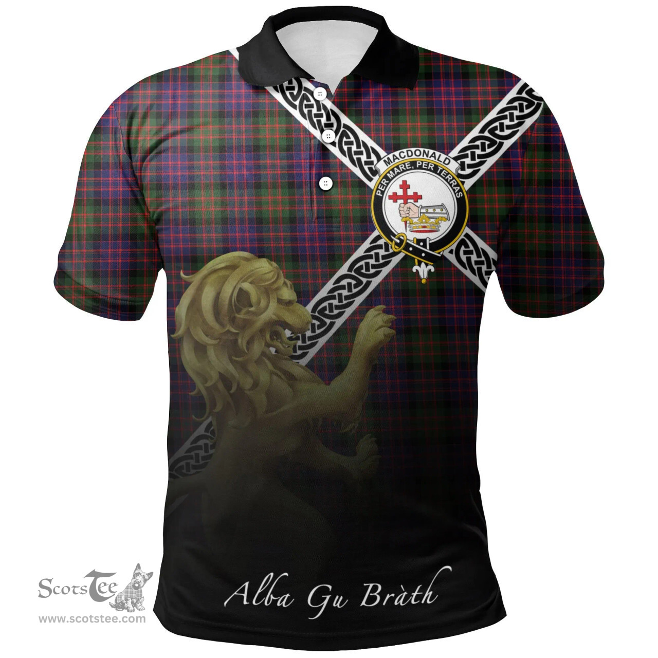 Scottish MacDonald Modern Clan Crest Tartan Polo Shirt - Celtic with Scotland Lion, Tartan Plaid Polo Shirt Scottish Plaid Tartan Plaid - ScotsTee - scotstee.com