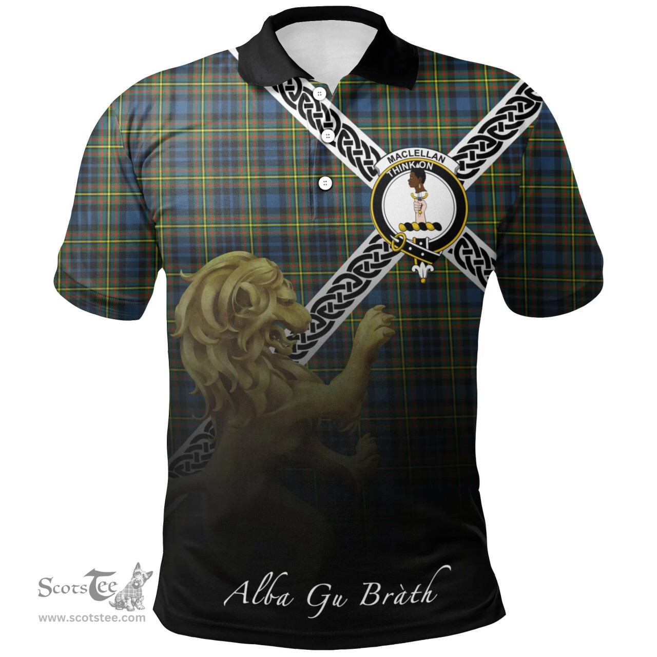 Scottish MacLellan Ancient Clan Crest Tartan Polo Shirt - Celtic with Scotland Lion, Tartan Plaid Polo Shirt Scottish Plaid Tartan Plaid - ScotsTee - scotstee.com