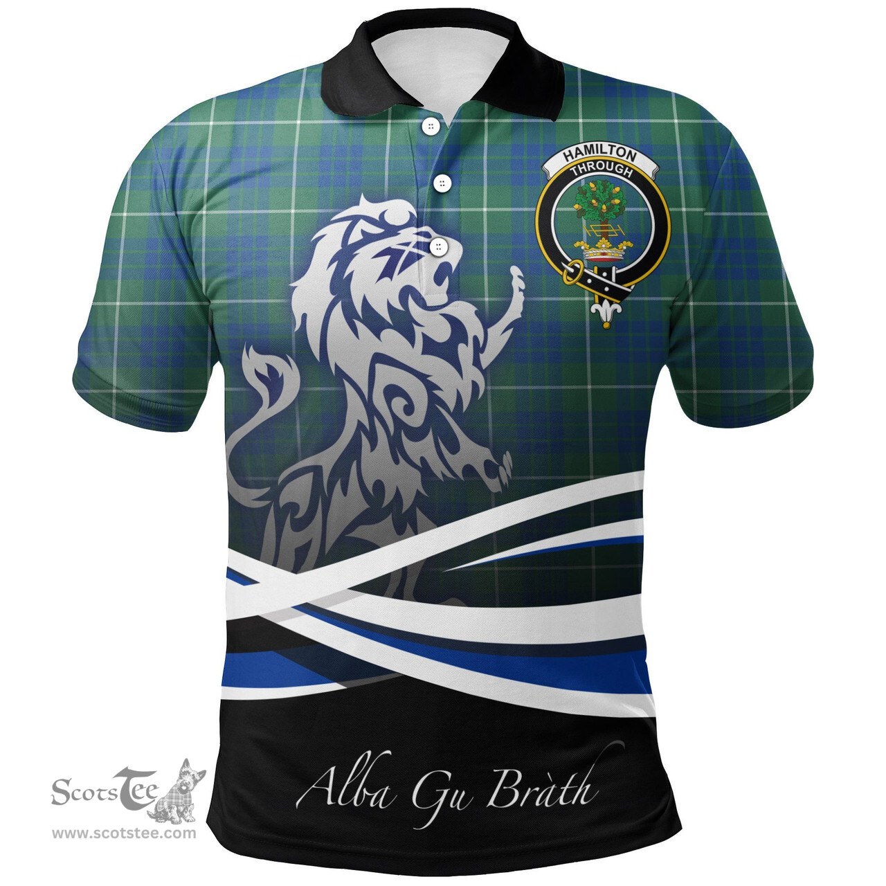 Scottish Hamilton Hunting Ancient Clan Crest Tartan Polo Shirt - Blue Scotland Lion, Tartan Plaid Polo Shirt Scottish Plaid Tartan Plaid - ScotsTee - scotstee.com