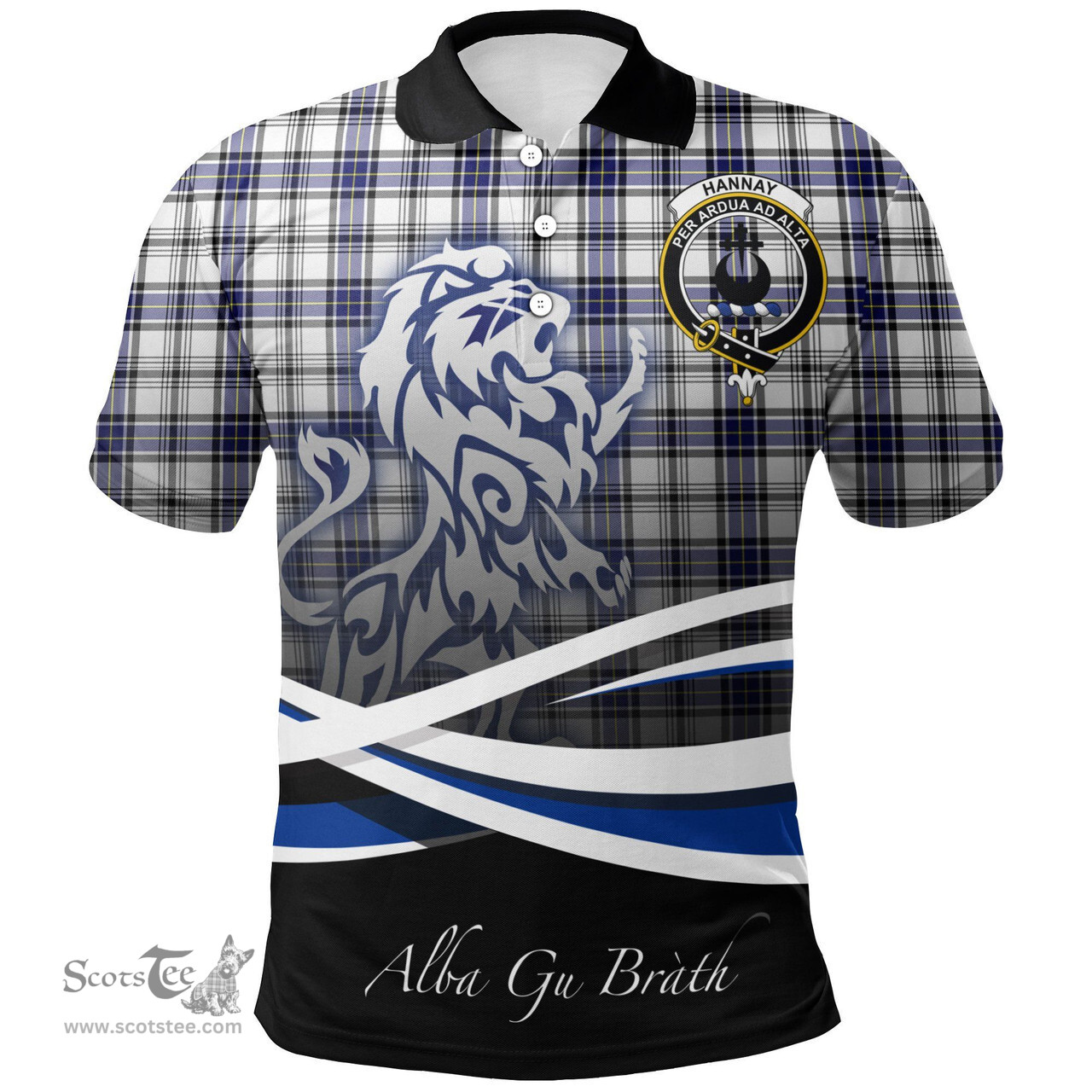 Scottish Hannay Modern Clan Crest Tartan Polo Shirt - Blue Scotland Lion, Tartan Plaid Polo Shirt Scottish Plaid Tartan Plaid - ScotsTee - scotstee.com