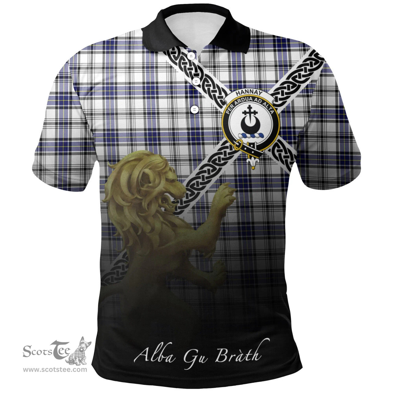 Scottish Hannay Modern Clan Crest Tartan Polo Shirt - Celtic with Scotland Lion, Tartan Plaid Polo Shirt Scottish Plaid Tartan Plaid - ScotsTee - scotstee.com