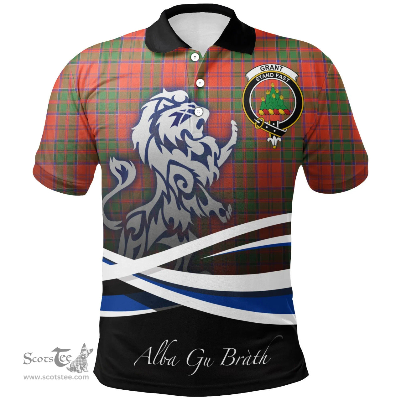 Scottish Grant Ancient Clan Crest Tartan Polo Shirt - Blue Scotland Lion, Tartan Plaid Polo Shirt Scottish Plaid Tartan Plaid - ScotsTee - scotstee.com