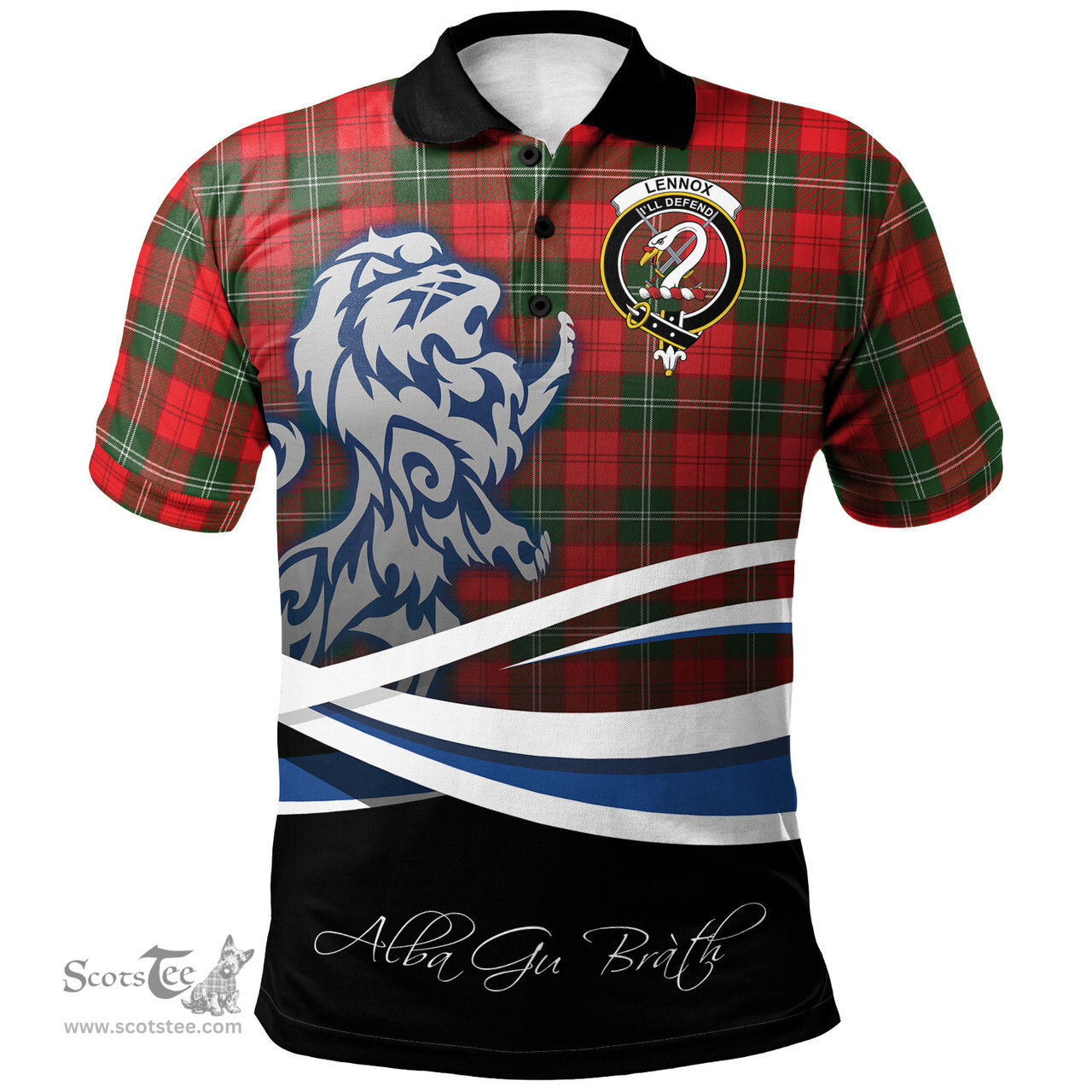 Scottish Lennox Modern Clan Crest Tartan Polo Shirt - Blue Scotland Lion, Tartan Plaid Polo Shirt Scottish Plaid Tartan Plaid - ScotsTee - scotstee.com