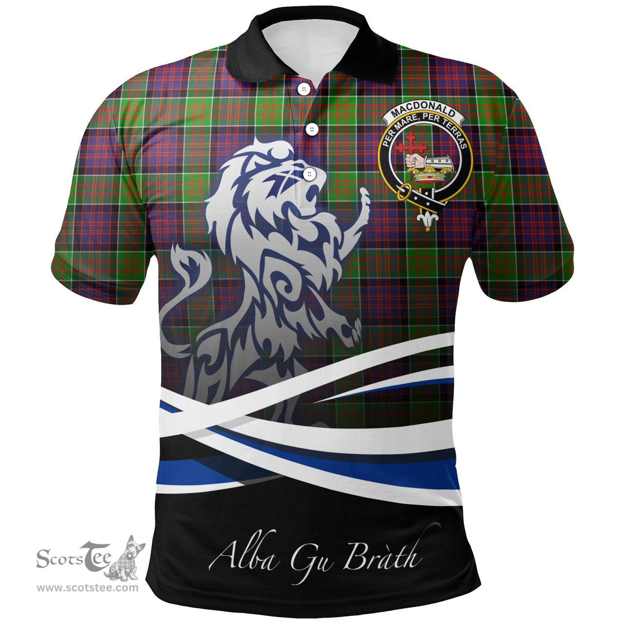 Scottish MacDonald of Clanranald Clan Crest Tartan Polo Shirt - Blue Scotland Lion, Tartan Plaid Polo Shirt Scottish Plaid Tartan Plaid - ScotsTee - scotstee.com