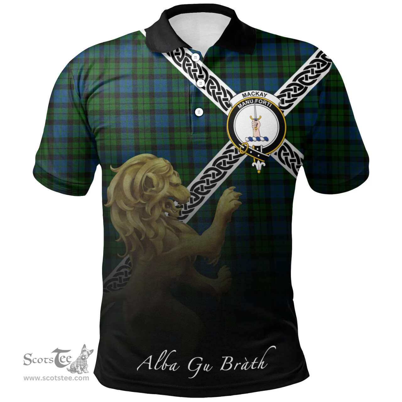 Scottish MacKay Modern Clan Crest Tartan Polo Shirt - Celtic with Scotland Lion, Tartan Plaid Polo Shirt Scottish Plaid Tartan Plaid - ScotsTee - scotstee.com