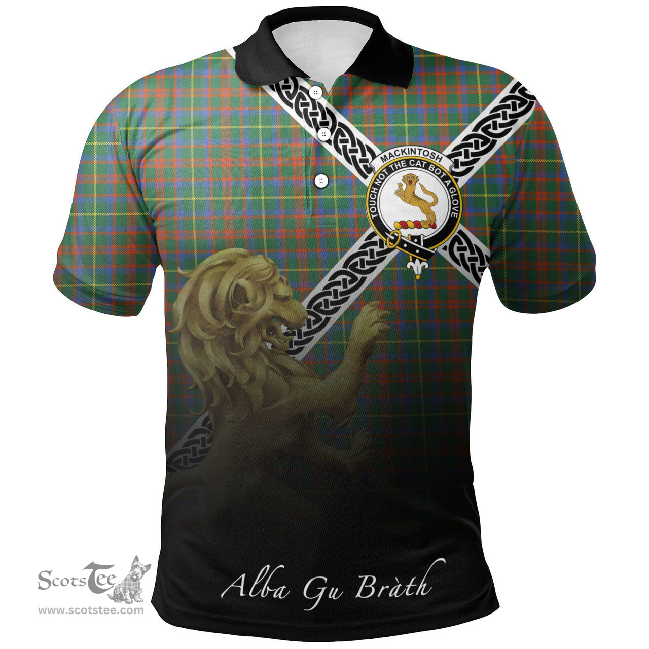 Scottish MacKintosh Hunting Ancient Clan Crest Tartan Polo Shirt - Celtic with Scotland Lion, Tartan Plaid Polo Shirt Scottish Plaid Tartan Plaid - ScotsTee - scotstee.com
