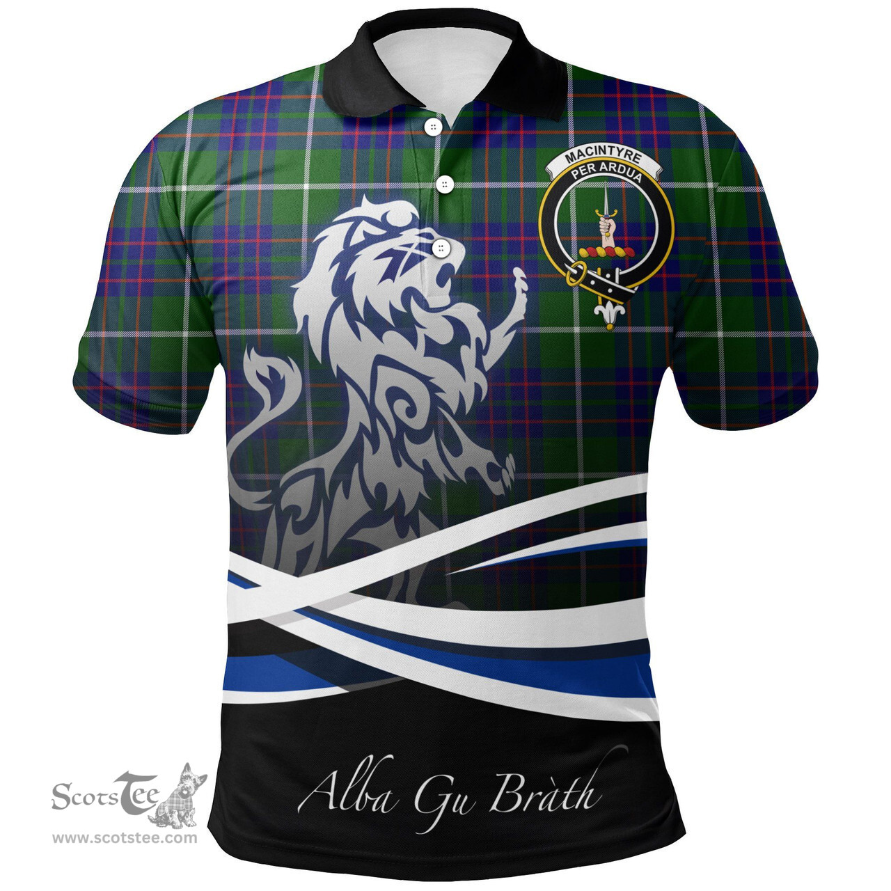 Scottish MacIntyre Hunting Modern Clan Crest Tartan Polo Shirt - Blue Scotland Lion, Tartan Plaid Polo Shirt Scottish Plaid Tartan Plaid - ScotsTee - scotstee.com