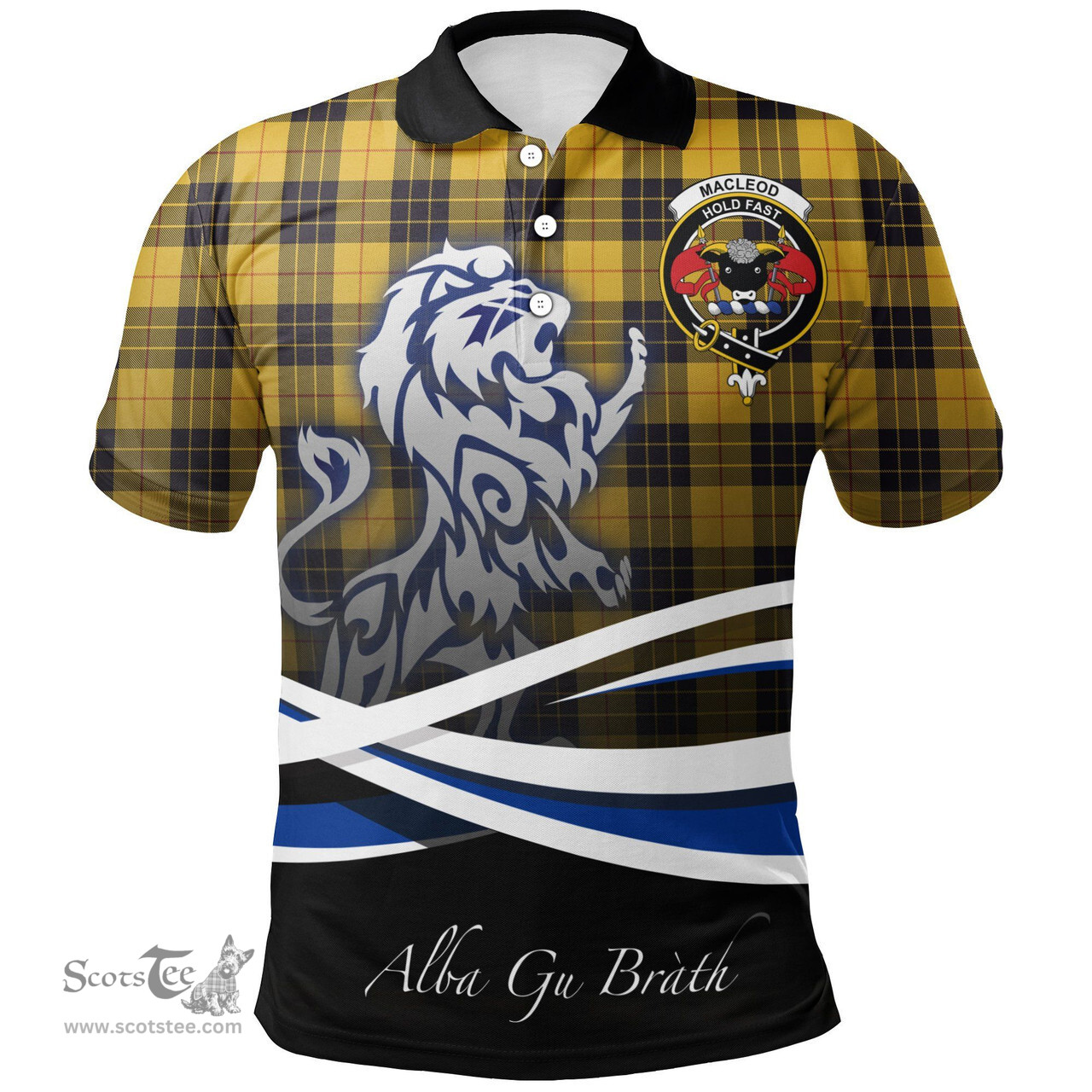 Scottish MacLeod of Lewis Ancient Clan Crest Tartan Polo Shirt - Blue Scotland Lion, Tartan Plaid Polo Shirt Scottish Plaid Tartan Plaid - ScotsTee - scotstee.com