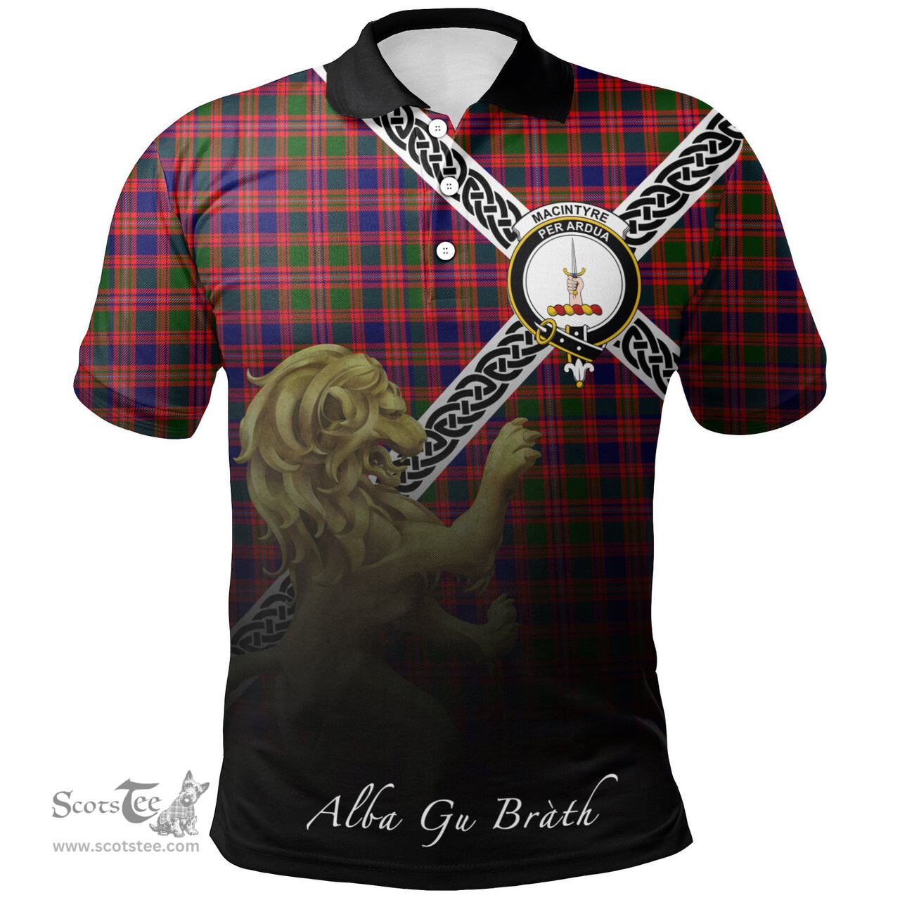 Scottish MacIntyre Modern Clan Crest Tartan Polo Shirt - Celtic with Scotland Lion, Tartan Plaid Polo Shirt Scottish Plaid Tartan Plaid - ScotsTee - scotstee.com