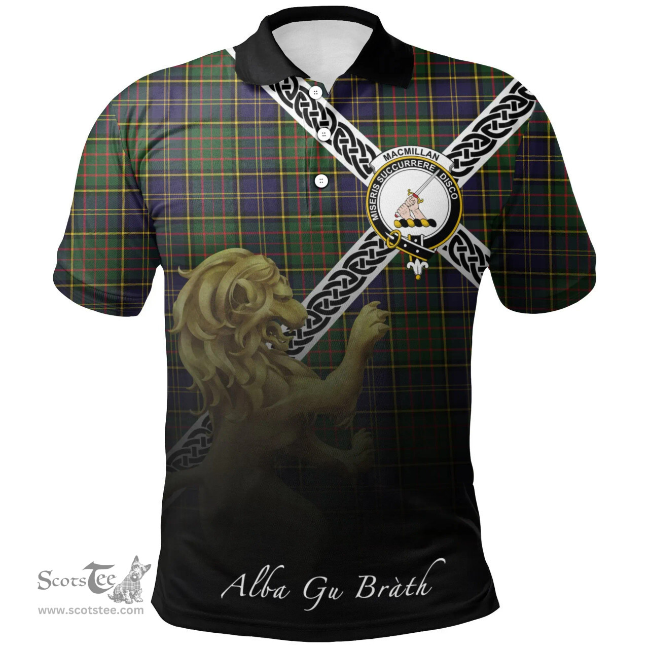 Scottish MacMillan Hunting Modern Clan Crest Tartan Polo Shirt - Celtic with Scotland Lion, Tartan Plaid Polo Shirt Scottish Plaid Tartan Plaid - ScotsTee - scotstee.com