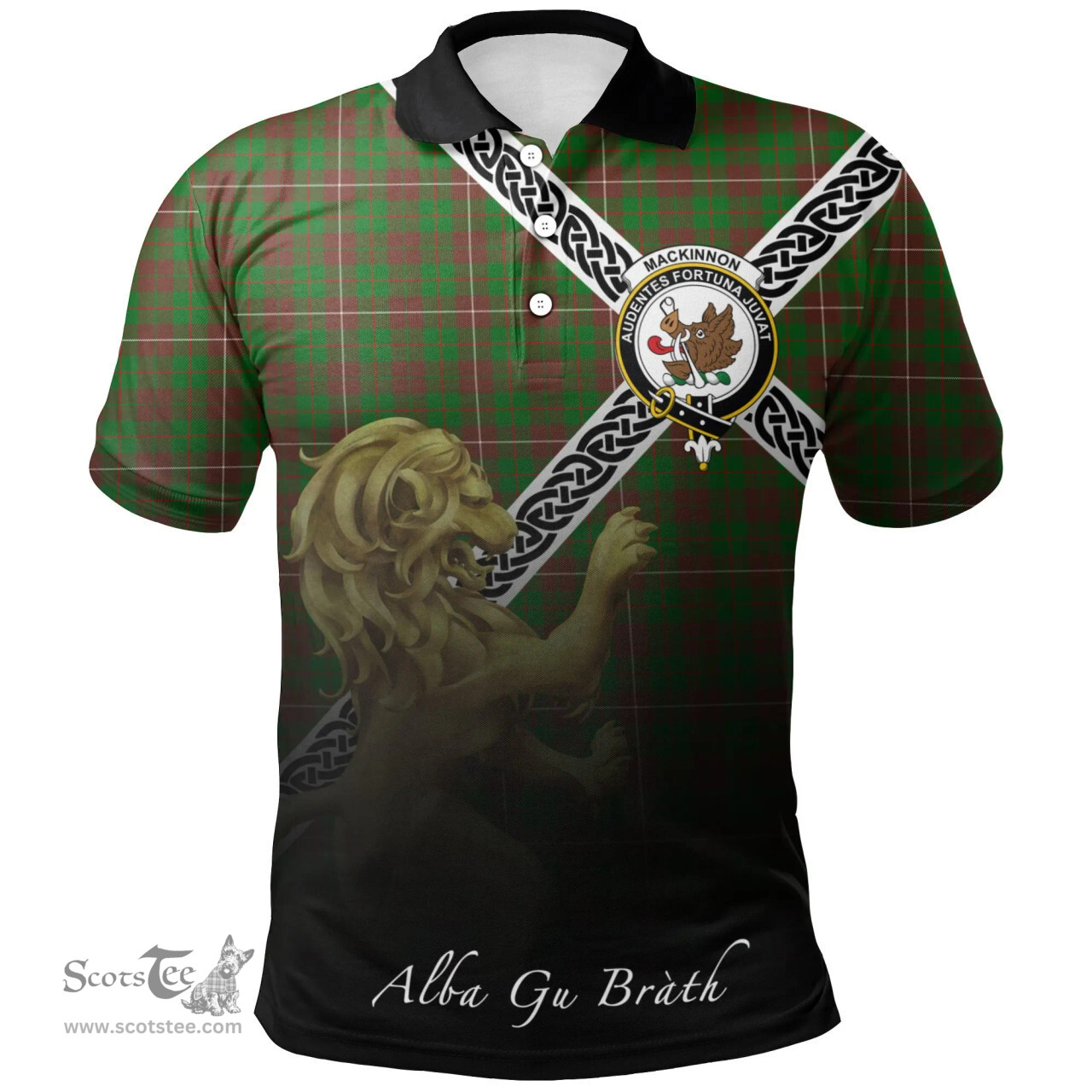 Scottish MacKinnon Hunting Modern Clan Crest Tartan Polo Shirt - Celtic with Scotland Lion, Tartan Plaid Polo Shirt Scottish Plaid Tartan Plaid - ScotsTee - scotstee.com