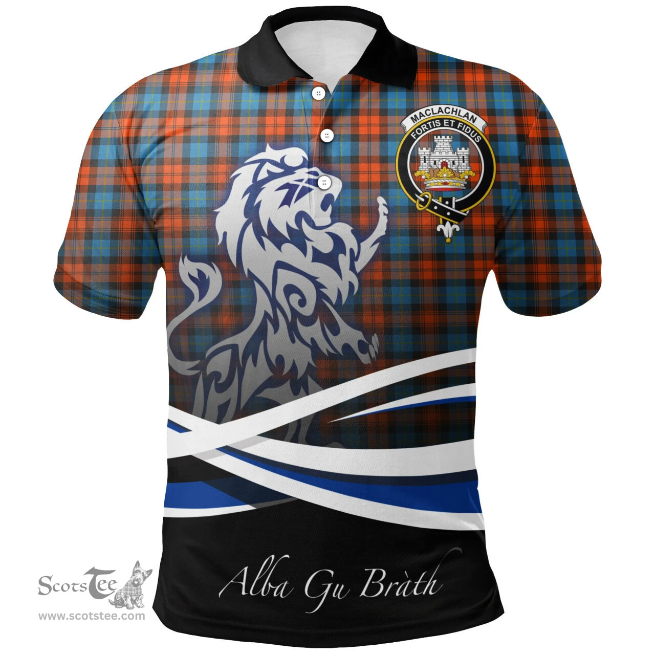 Scottish MacLachlan Ancient Clan Crest Tartan Polo Shirt - Blue Scotland Lion, Tartan Plaid Polo Shirt Scottish Plaid Tartan Plaid - ScotsTee - scotstee.com