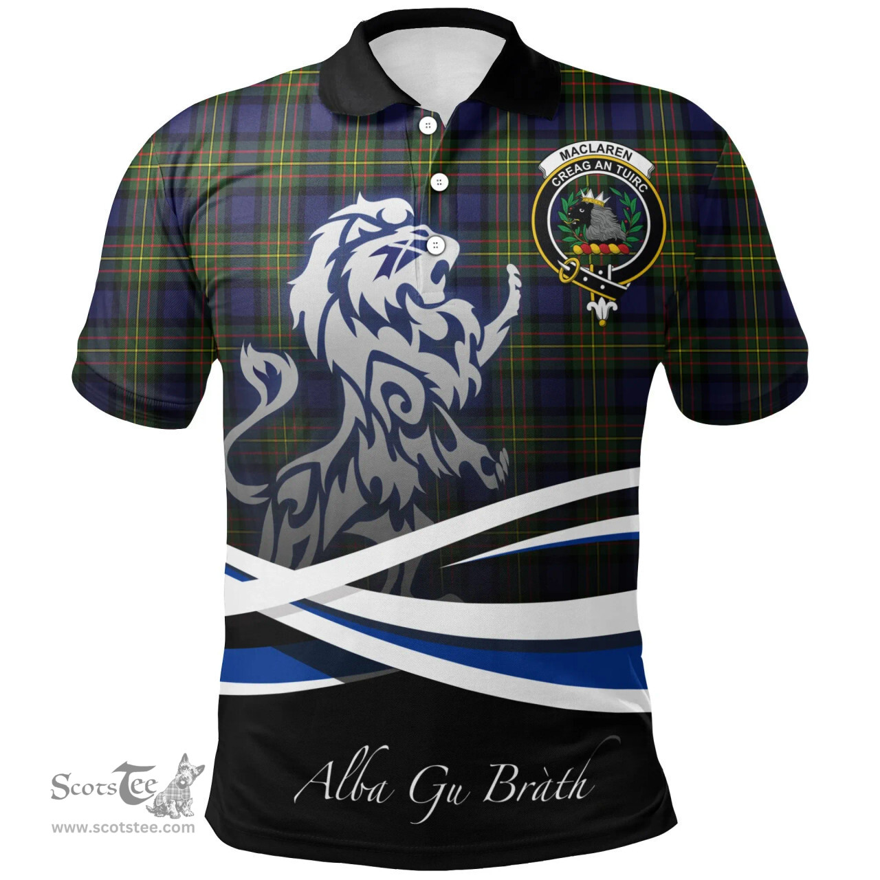 Scottish MacLaren Modern Clan Crest Tartan Polo Shirt - Blue Scotland Lion, Tartan Plaid Polo Shirt Scottish Plaid Tartan Plaid - ScotsTee - scotstee.com
