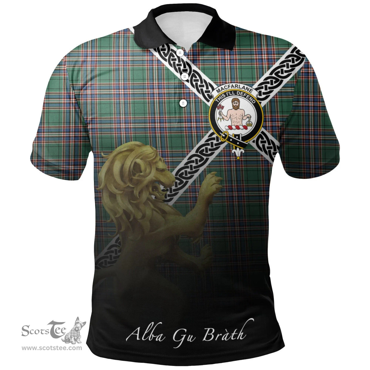 Scottish MacFarlane Hunting Ancient Clan Crest Tartan Polo Shirt - Celtic with Scotland Lion, Tartan Plaid Polo Shirt Scottish Plaid Tartan Plaid - ScotsTee - scotstee.com