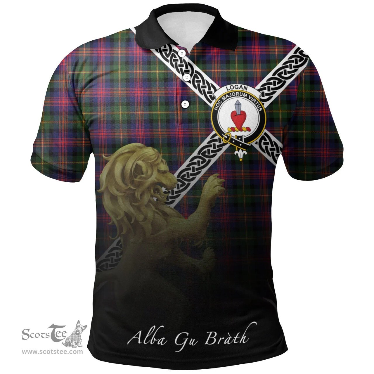 Scottish Logan Modern Clan Crest Tartan Polo Shirt - Celtic with Scotland Lion, Tartan Plaid Polo Shirt Scottish Plaid Tartan Plaid - ScotsTee - scotstee.com