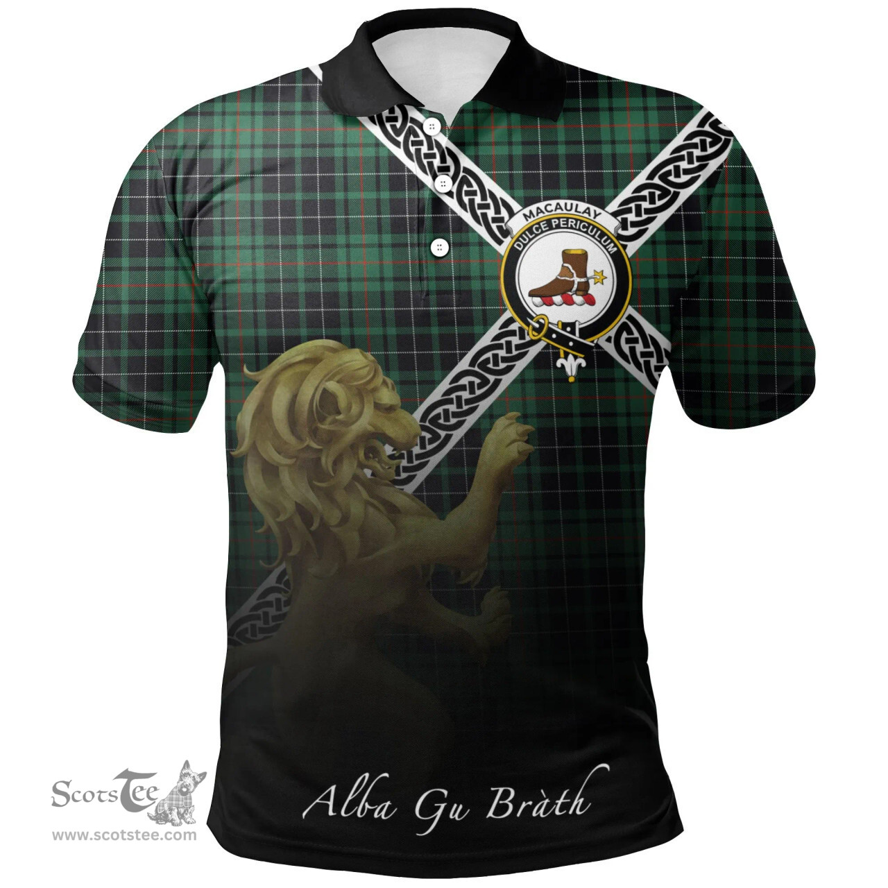 Scottish MacAulay Hunting Ancient Clan Crest Tartan Polo Shirt - Celtic with Scotland Lion, Tartan Plaid Polo Shirt Scottish Plaid Tartan Plaid - ScotsTee - scotstee.com