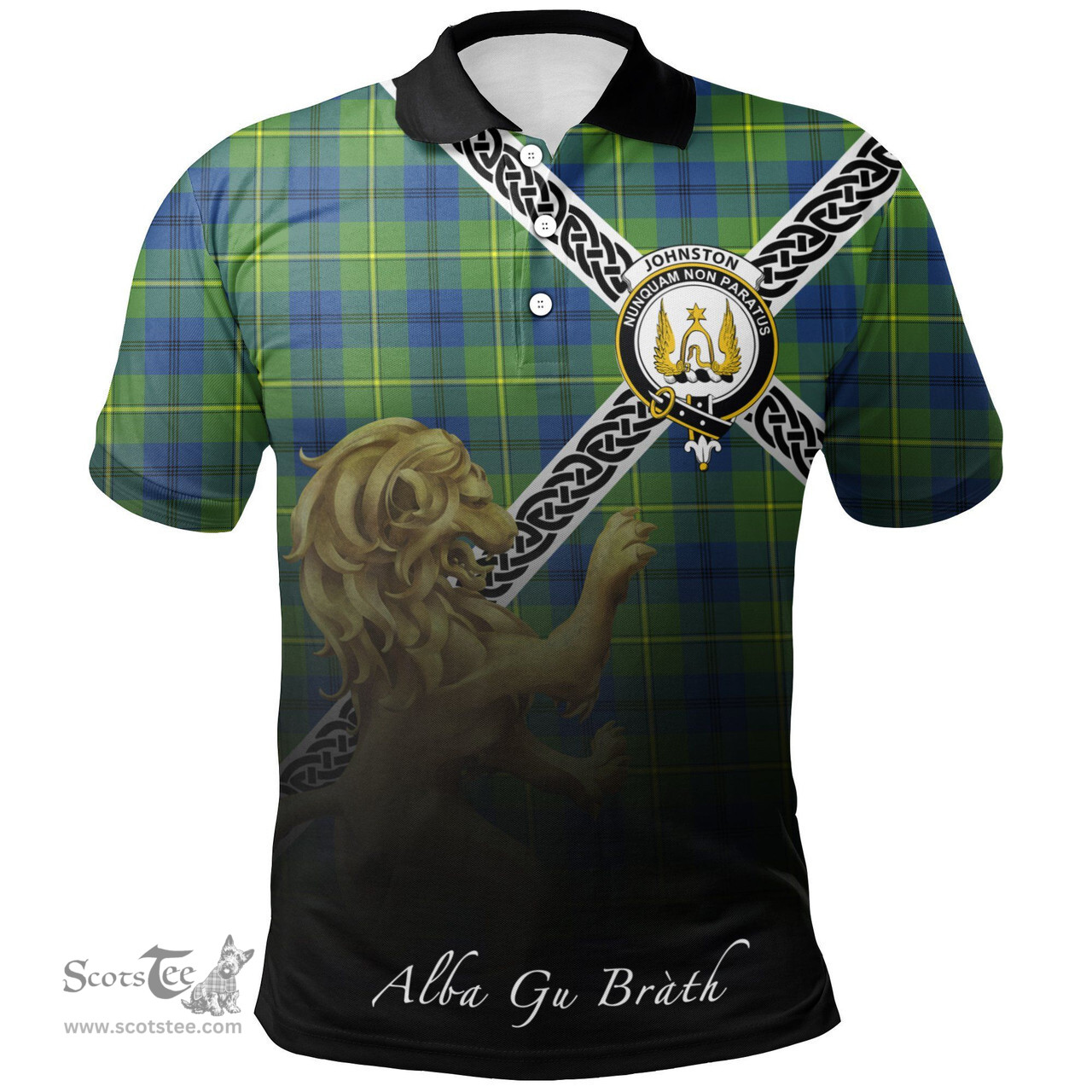 Scottish Johnston Ancient Clan Crest Tartan Polo Shirt - Celtic with Scotland Lion, Tartan Plaid Polo Shirt Scottish Plaid Tartan Plaid - ScotsTee - scotstee.com
