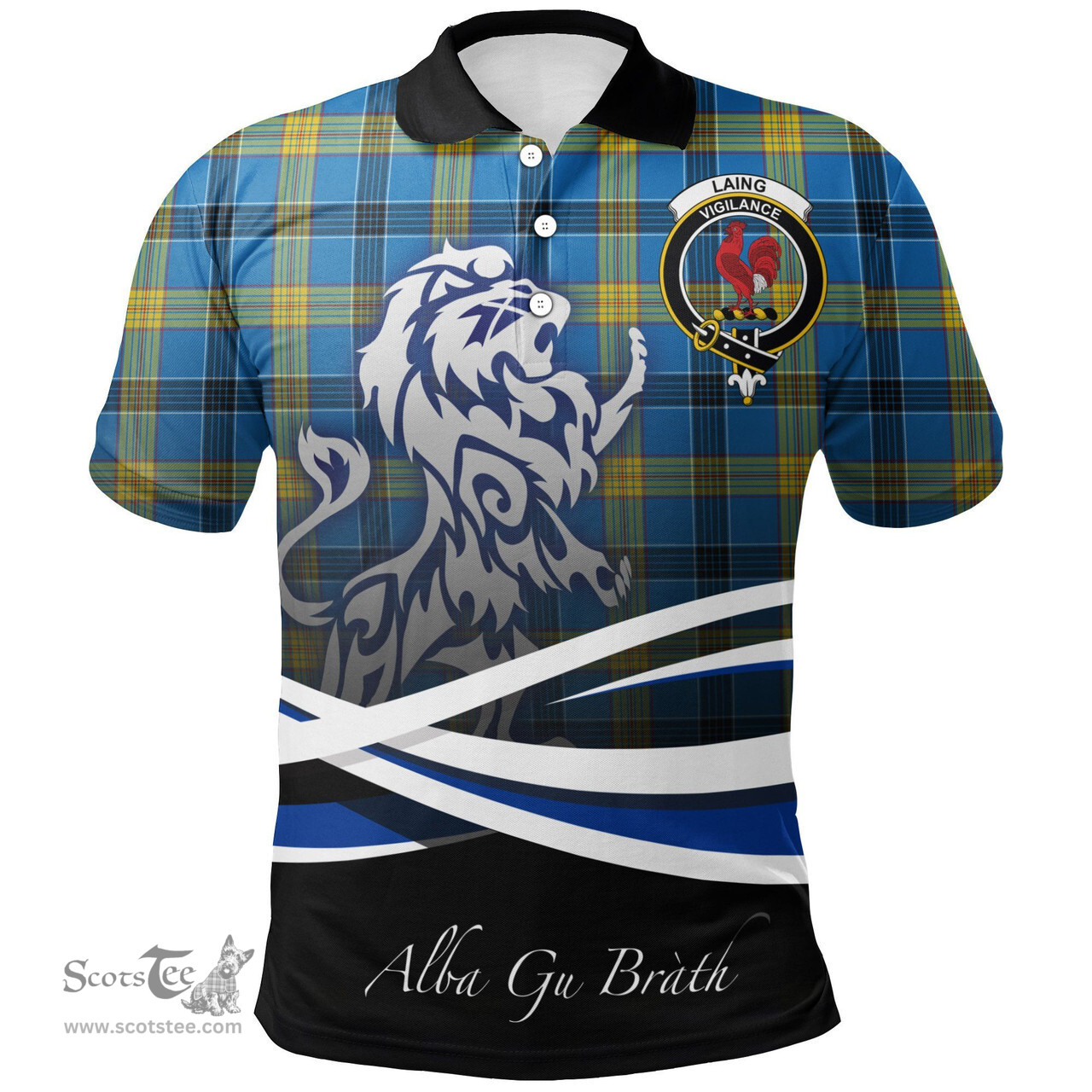 Scottish Laing Clan Crest Tartan Polo Shirt - Blue Scotland Lion, Tartan Plaid Polo Shirt Scottish Plaid Tartan Plaid - ScotsTee - scotstee.com
