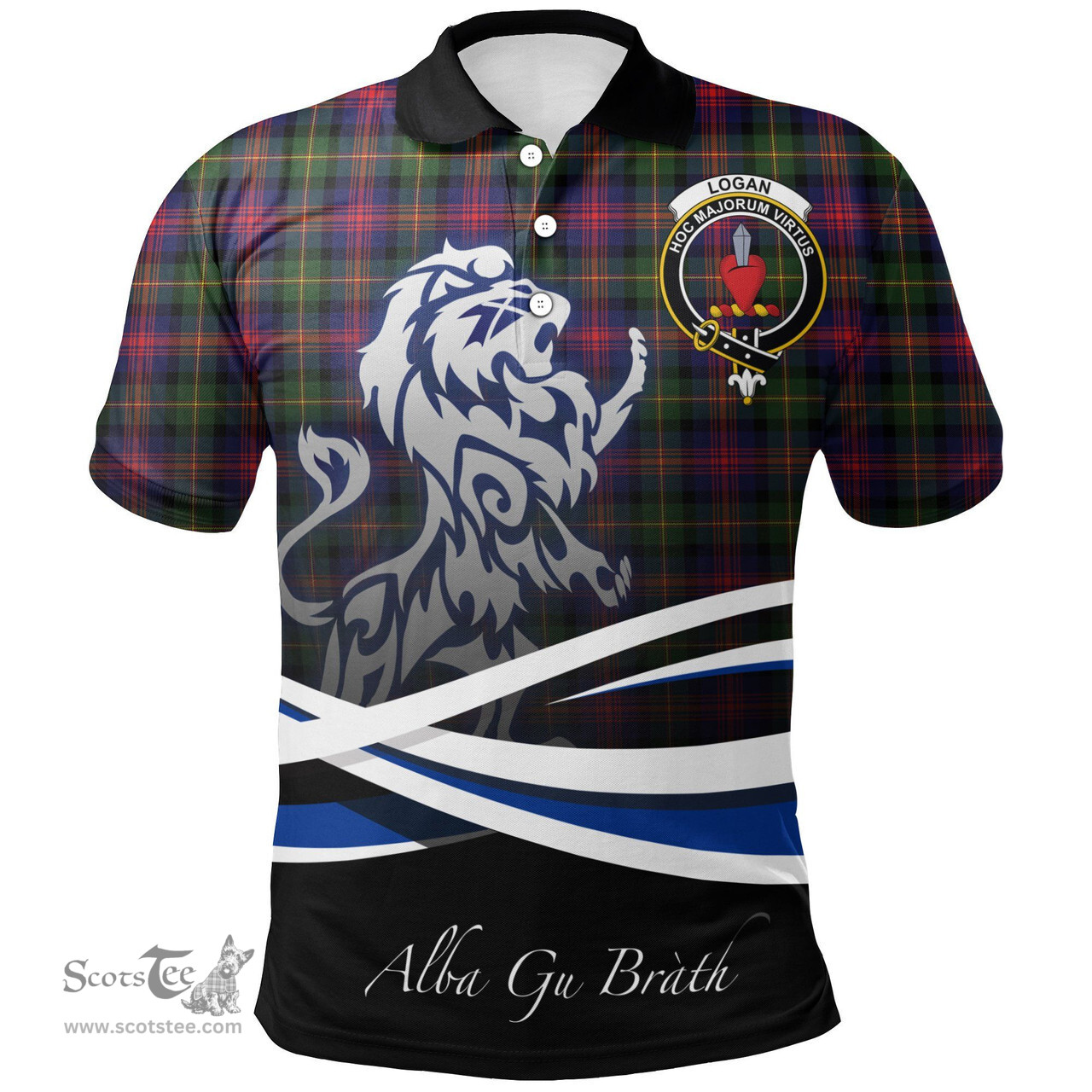 Scottish Logan Modern Clan Crest Tartan Polo Shirt - Blue Scotland Lion, Tartan Plaid Polo Shirt Scottish Plaid Tartan Plaid - ScotsTee - scotstee.com