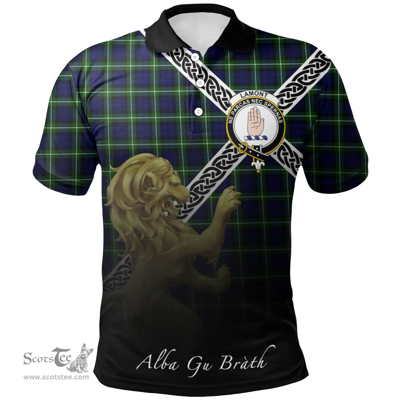 Scottish Lamont Modern Clan Crest Tartan Polo Shirt - Celtic with Scotland Lion, Tartan Plaid Polo Shirt Scottish Plaid Tartan Plaid - ScotsTee - scotstee.com