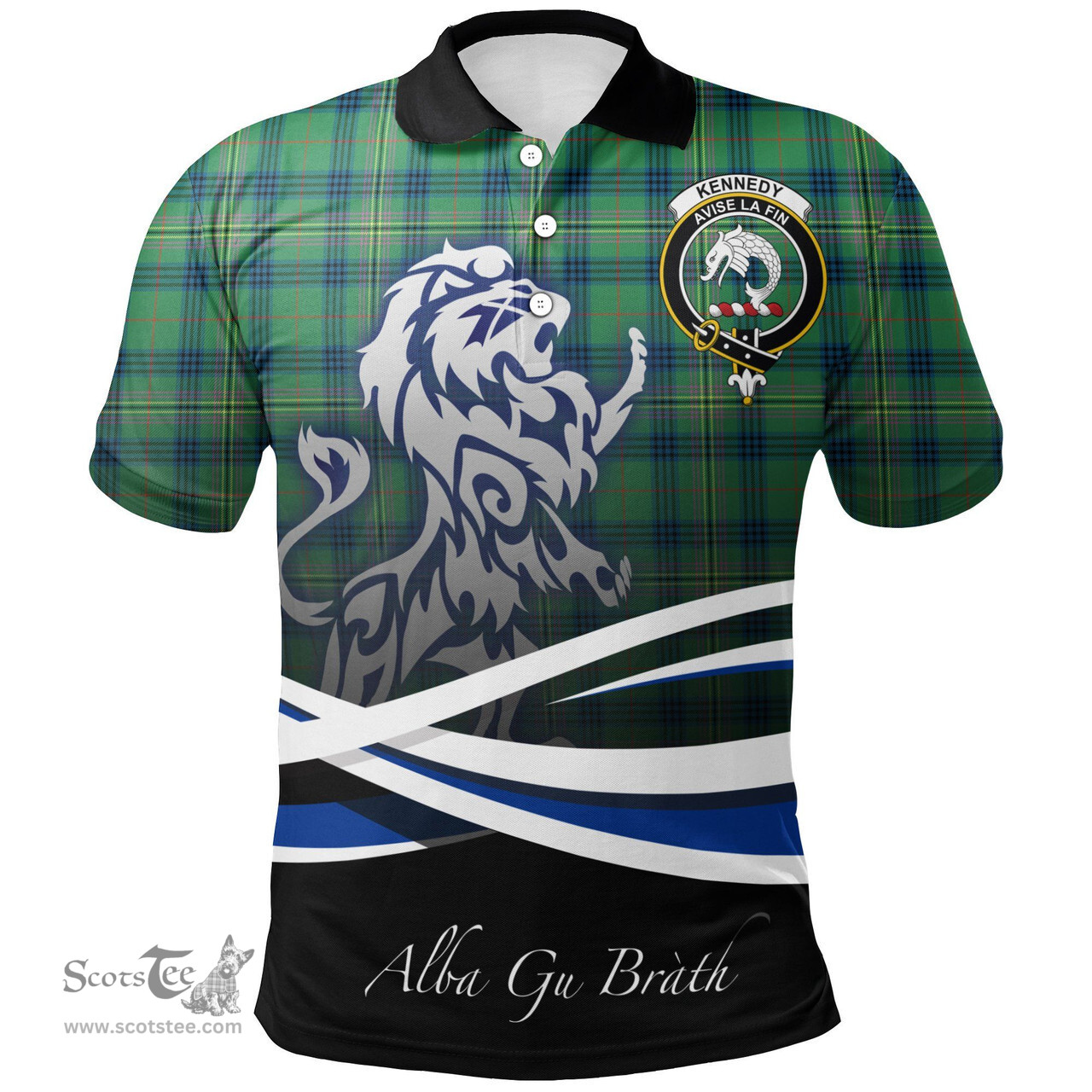 Scottish Kennedy Ancient Clan Crest Tartan Polo Shirt - Blue Scotland Lion, Tartan Plaid Polo Shirt Scottish Plaid Tartan Plaid - ScotsTee - scotstee.com