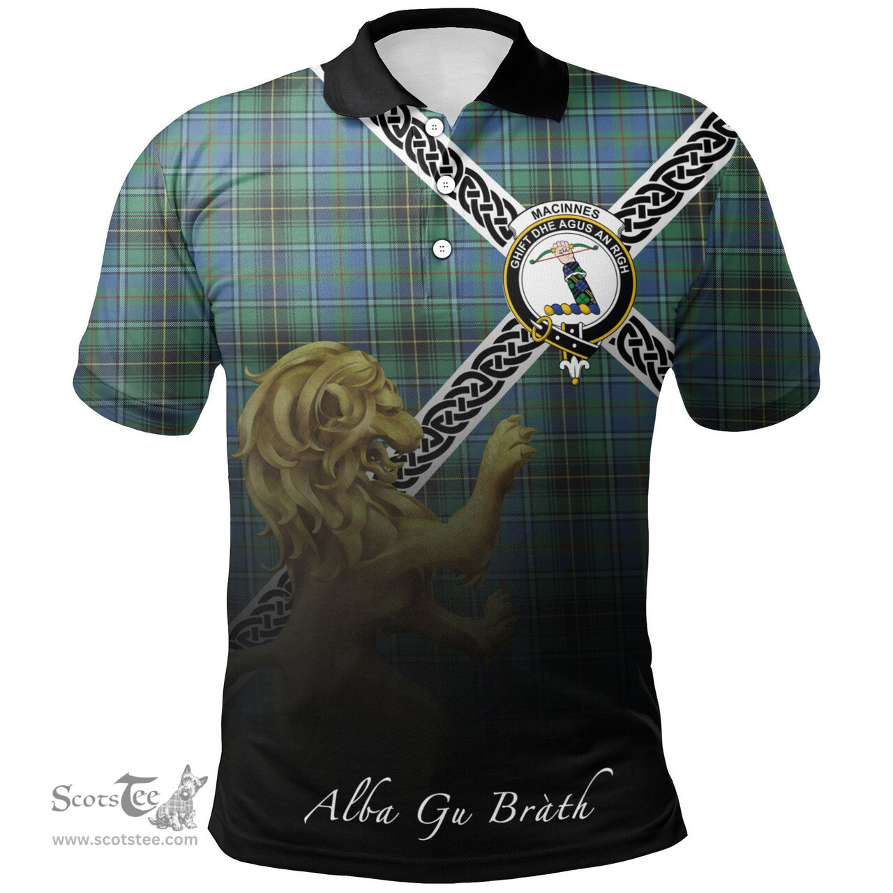 Scottish MacInnes Ancient Clan Crest Tartan Polo Shirt - Celtic with Scotland Lion, Tartan Plaid Polo Shirt Scottish Plaid Tartan Plaid - ScotsTee - scotstee.com