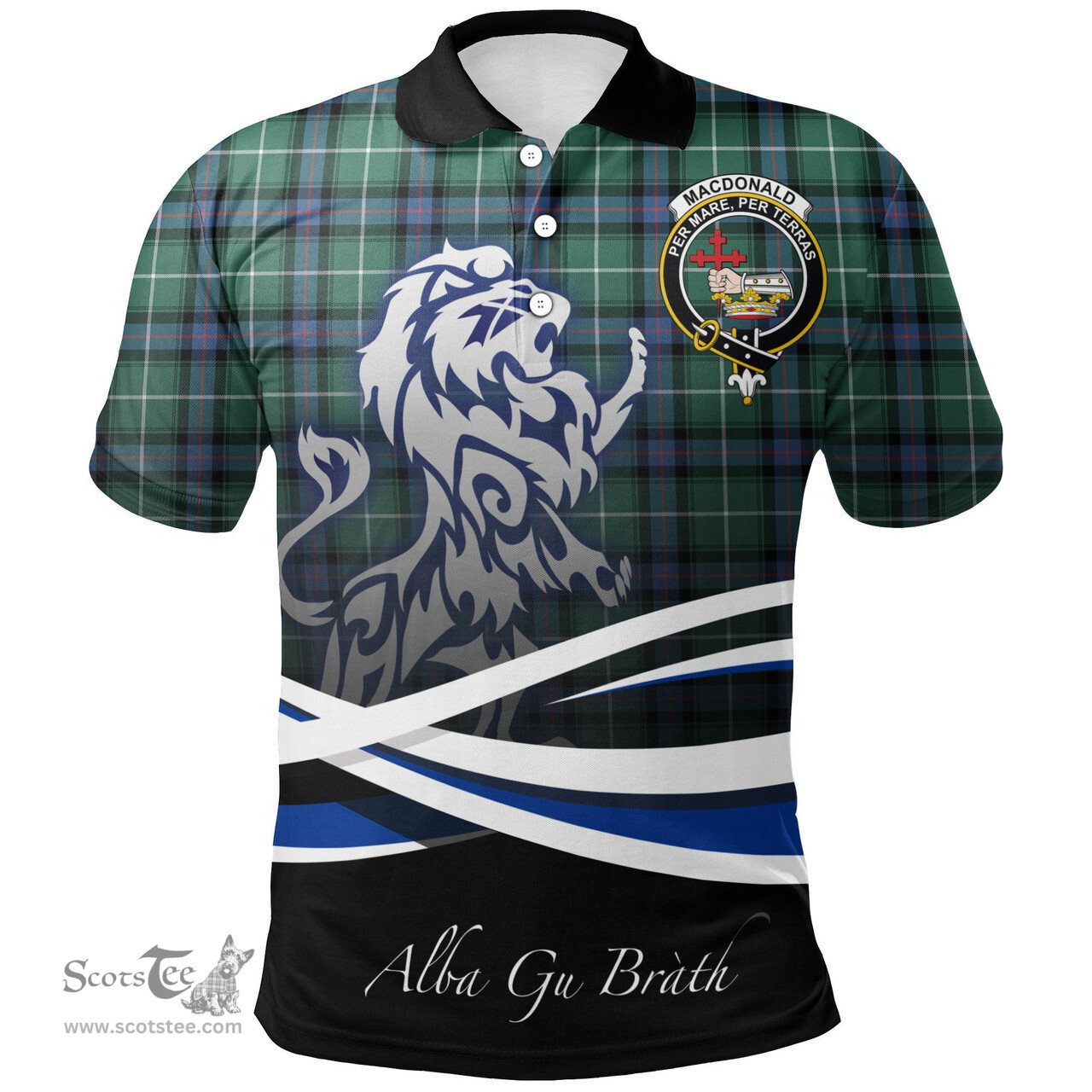 Scottish MacDonald of the Isles Hunting Ancient Clan Crest Tartan Polo Shirt - Blue Scotland Lion, Tartan Plaid Polo Shirt Scottish Plaid Tartan Plaid - ScotsTee - scotstee.com