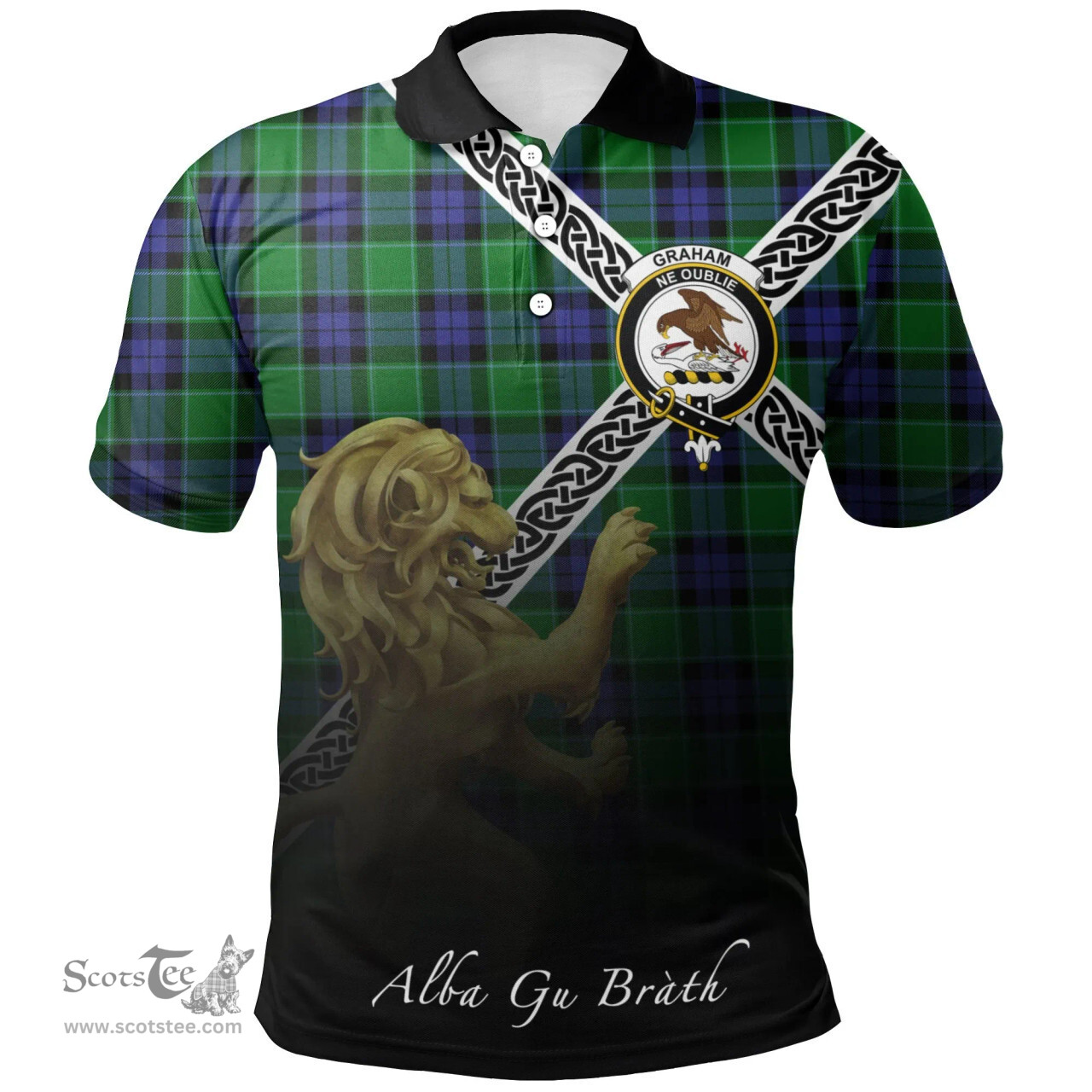 Scottish Graham of Menteith Modern Clan Crest Tartan Polo Shirt - Celtic with Scotland Lion, Tartan Plaid Polo Shirt Scottish Plaid Tartan Plaid - ScotsTee - scotstee.com