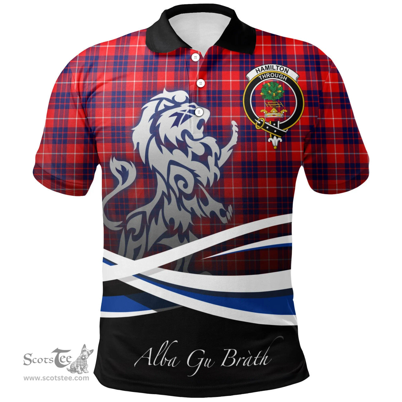 Scottish Hamilton Modern Clan Crest Tartan Polo Shirt - Blue Scotland Lion, Tartan Plaid Polo Shirt Scottish Plaid Tartan Plaid - ScotsTee - scotstee.com