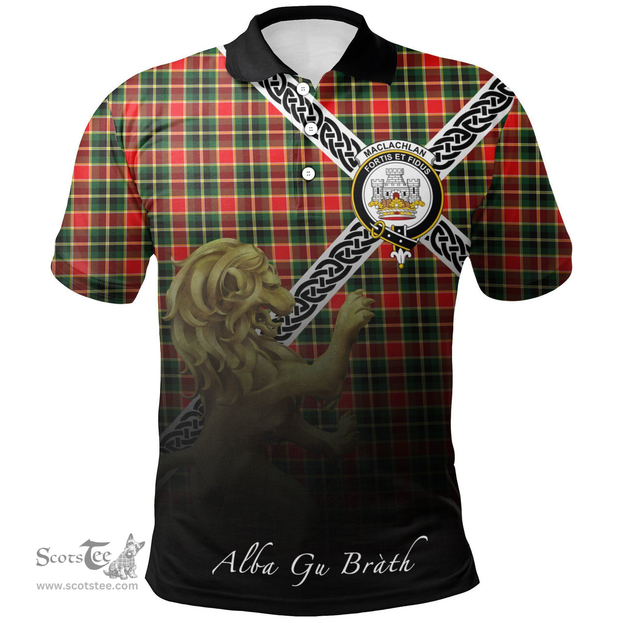 Scottish MacLachlan Hunting Modern Clan Crest Tartan Polo Shirt - Celtic with Scotland Lion, Tartan Plaid Polo Shirt Scottish Plaid Tartan Plaid - ScotsTee - scotstee.com
