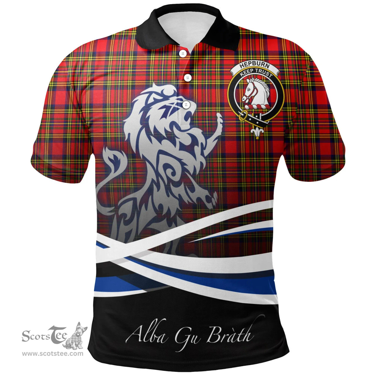 Scottish Hepburn Clan Crest Tartan Polo Shirt - Blue Scotland Lion, Tartan Plaid Polo Shirt Scottish Plaid Tartan Plaid - ScotsTee - scotstee.com