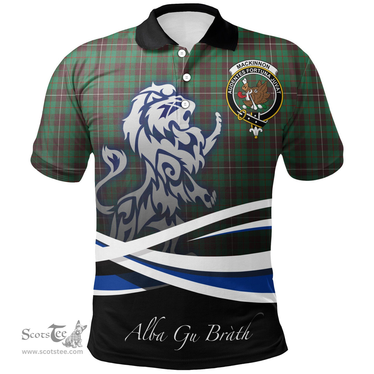 Scottish MacKinnon Hunting Ancient Clan Crest Tartan Polo Shirt - Blue Scotland Lion, Tartan Plaid Polo Shirt Scottish Plaid Tartan Plaid - ScotsTee - scotstee.com