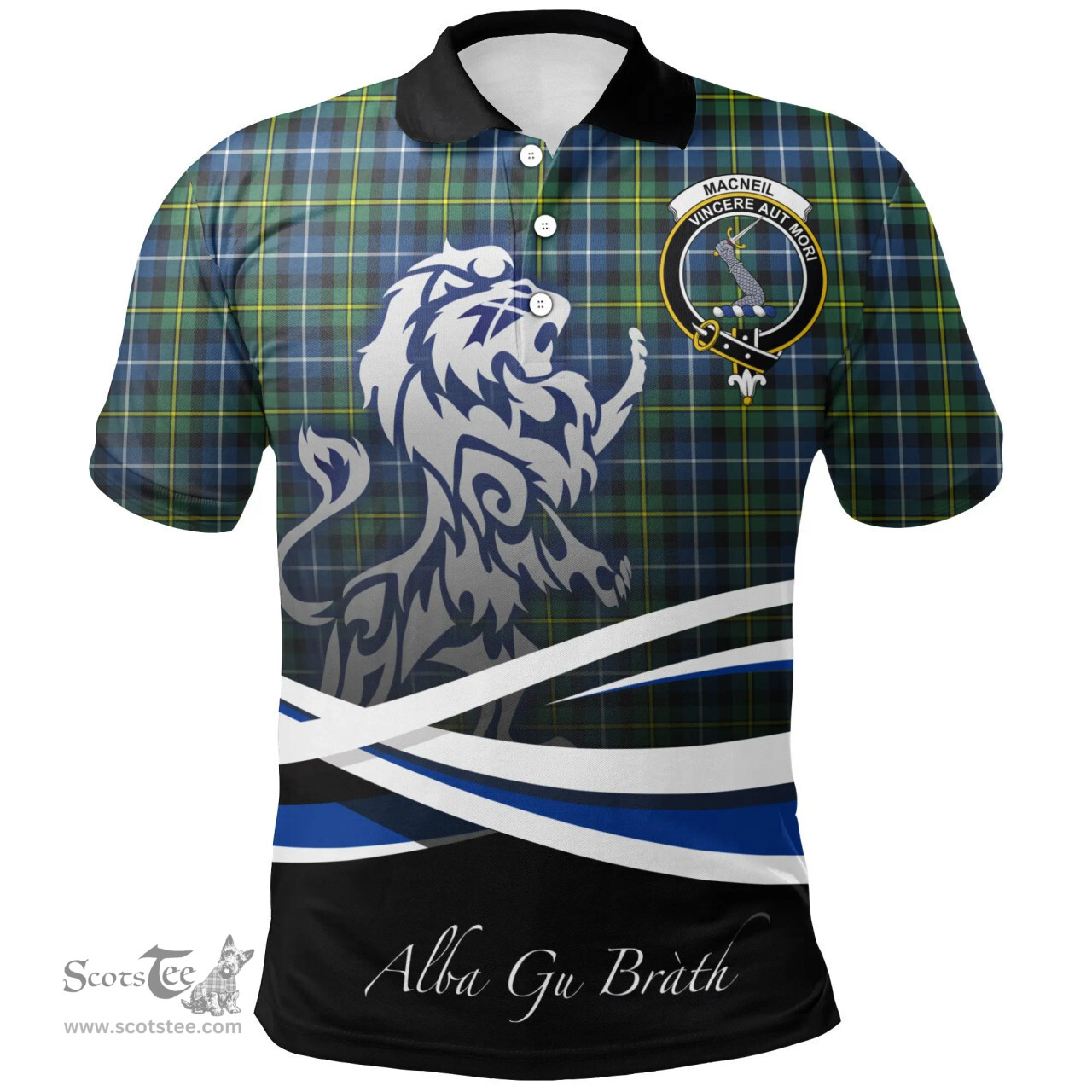 Scottish MacNeill of Barra Ancient Clan Crest Tartan Polo Shirt - Blue Scotland Lion, Tartan Plaid Polo Shirt Scottish Plaid Tartan Plaid - ScotsTee - scotstee.com