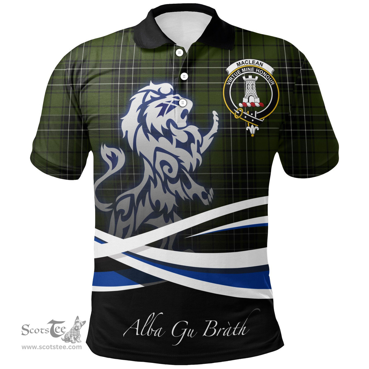 Scottish MacLean Hunting Clan Crest Tartan Polo Shirt - Blue Scotland Lion, Tartan Plaid Polo Shirt Scottish Plaid Tartan Plaid - ScotsTee - scotstee.com
