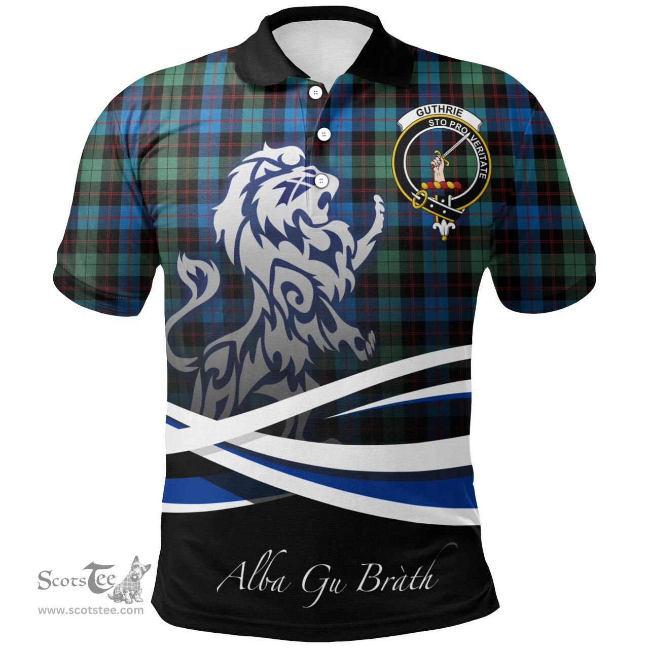 Scottish Guthrie Ancient Clan Crest Tartan Polo Shirt - Blue Scotland Lion, Tartan Plaid Polo Shirt Scottish Plaid Tartan Plaid - ScotsTee - scotstee.com