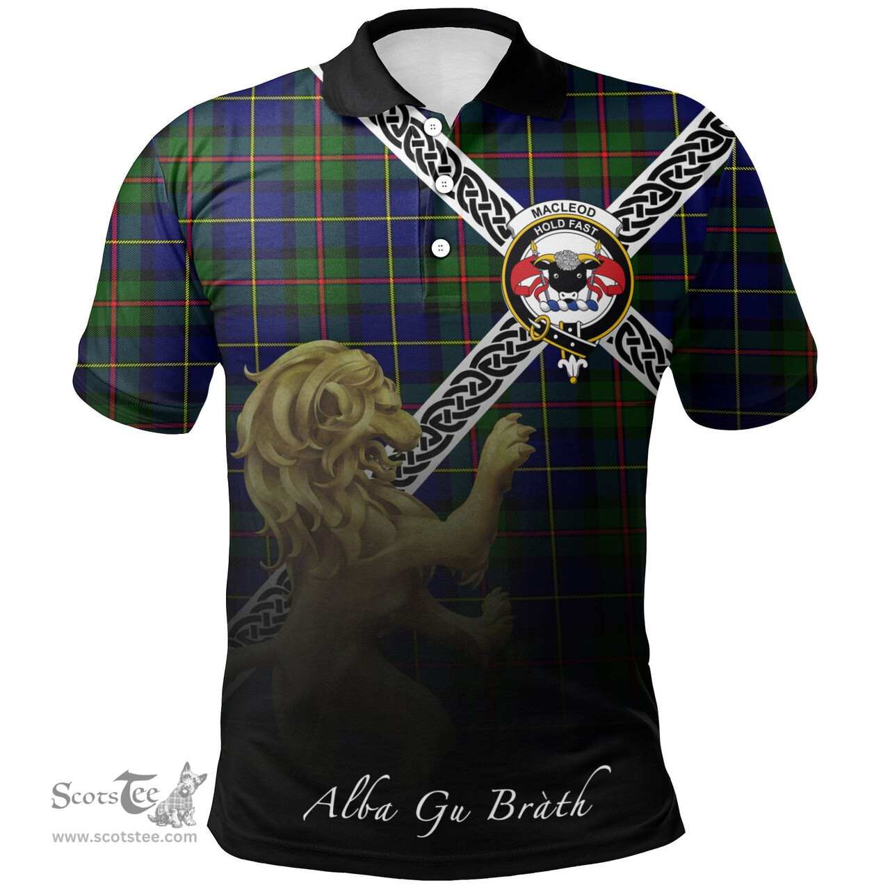 Scottish MacLeod of Harris Modern Clan Crest Tartan Polo Shirt - Celtic with Scotland Lion, Tartan Plaid Polo Shirt Scottish Plaid Tartan Plaid - ScotsTee - scotstee.com