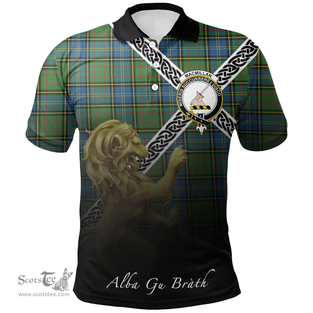 Scottish MacMillan Hunting Ancient Clan Crest Tartan Polo Shirt - Celtic with Scotland Lion, Tartan Plaid Polo Shirt Scottish Plaid Tartan Plaid - ScotsTee - scotstee.com